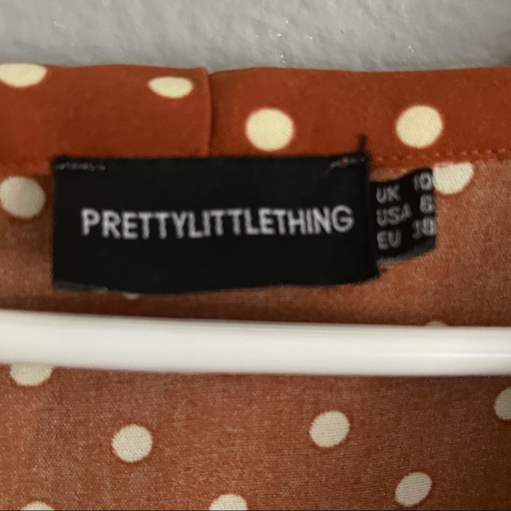 PrettyLittleThing Terracotta Polka Dot Tea Dress - Picture 6 of 6